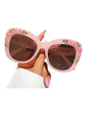 Ladies Retro Flower Cat Glasses | Soft Pink Frame with Flower Decoration - NWT